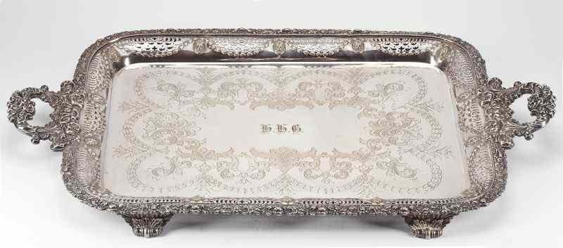 Appraisal: Ellis-Barker Silver Plate Waitercirca Rococo style with cast and applied