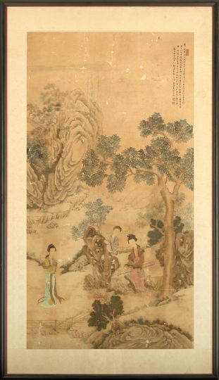 Appraisal: Framed Chinese Scroll th century ink and colors on paper