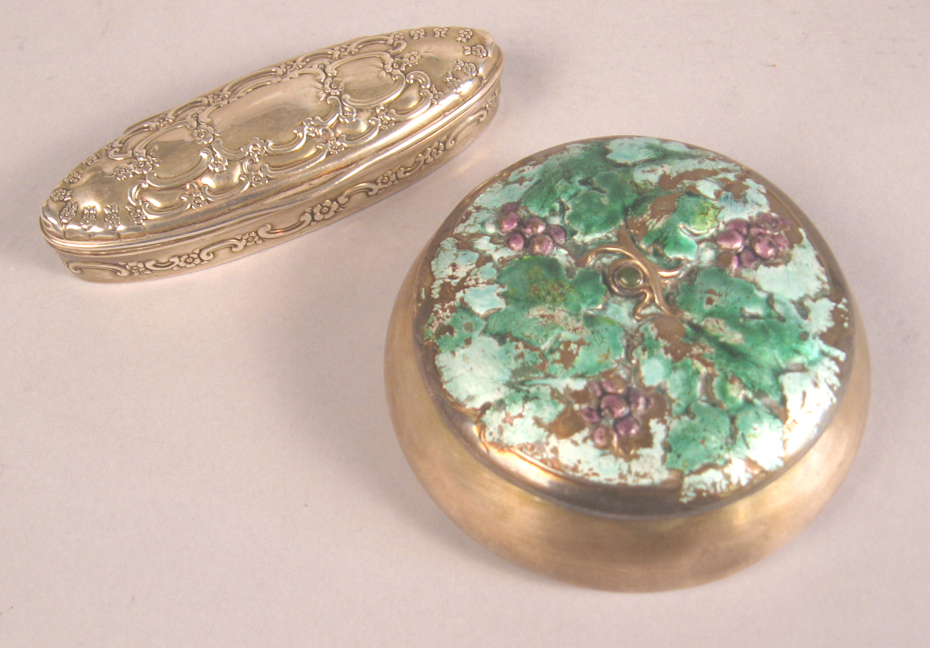 Appraisal: Tiffany Co sterling silver enamel box circa The flattened globular