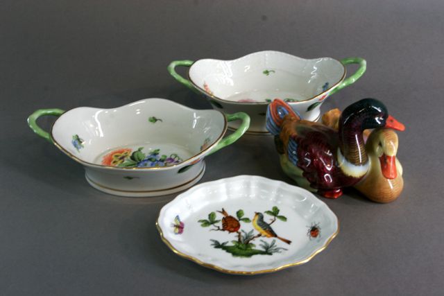 Appraisal: Three Herend sweet dishes with painted floral decoration and a