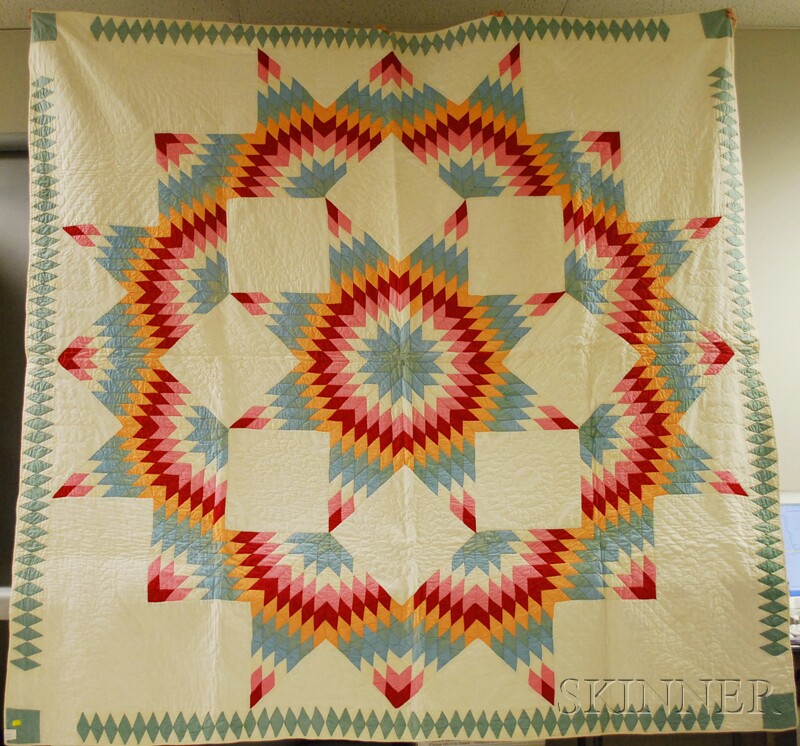 Appraisal: Hand-stitched Pieced Cotton Broken Star Pattern Quilt c x in