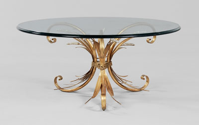 Appraisal: Gilt and Silvered Metal Coffee Table th century thick circular