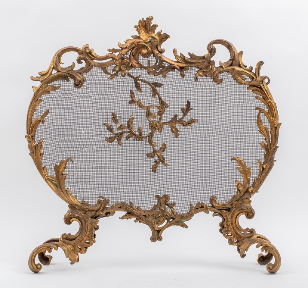 Appraisal: FRENCH LOUIS XV MANNER BRONZE FIRE SCREEN French Rocaille Louis