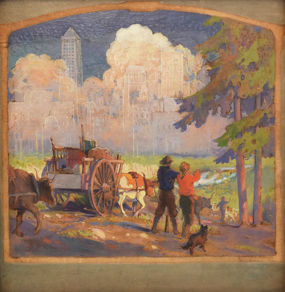 Appraisal: Edward Brewer Minnesota Pioneers Oil on Board Edward Brewer -