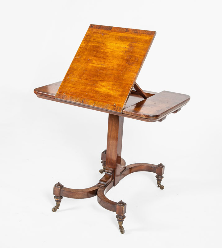 Appraisal: REGENCY ROSEWOOD INLAID MAHOGANY RETRACTABLE READING TABLE With a central