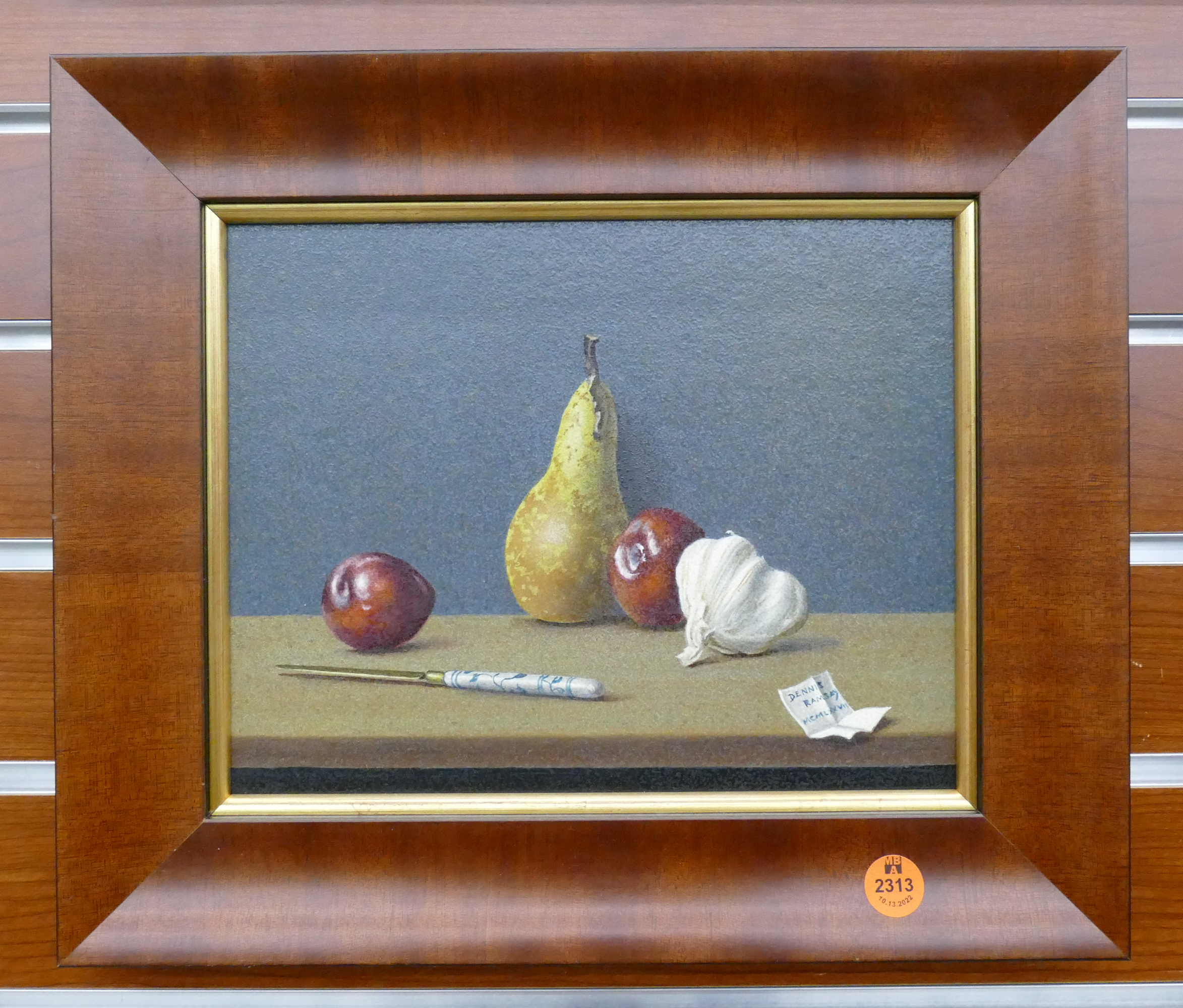 Appraisal: Dennis Ramsay - England Still Life with Pear Plums and