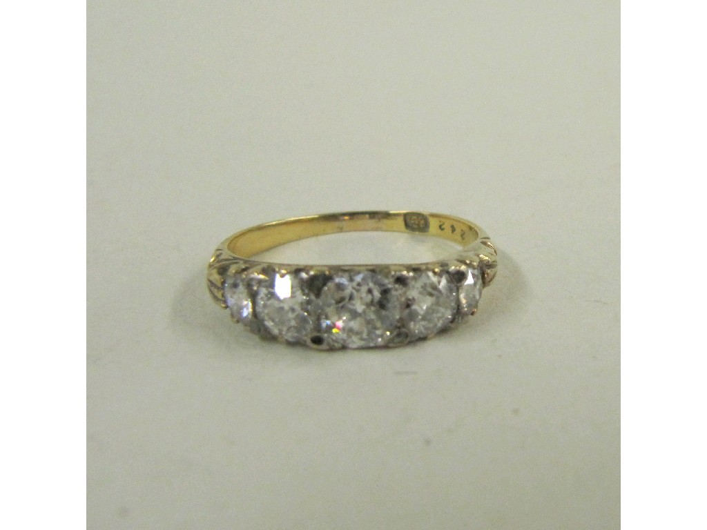 Appraisal: Edwardian ct gold diamond five stone ring with brilliant cut