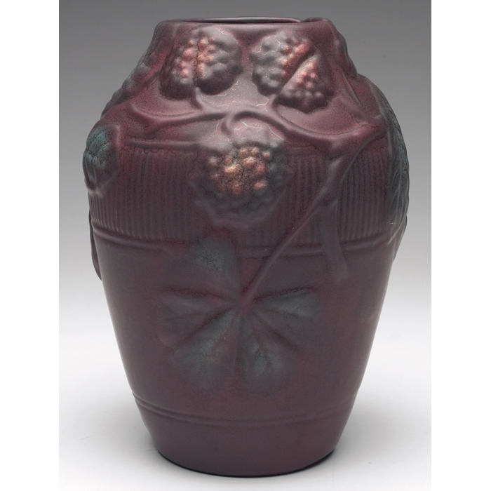 Appraisal: Weller Fru Russet vase organic design covered in a maroon