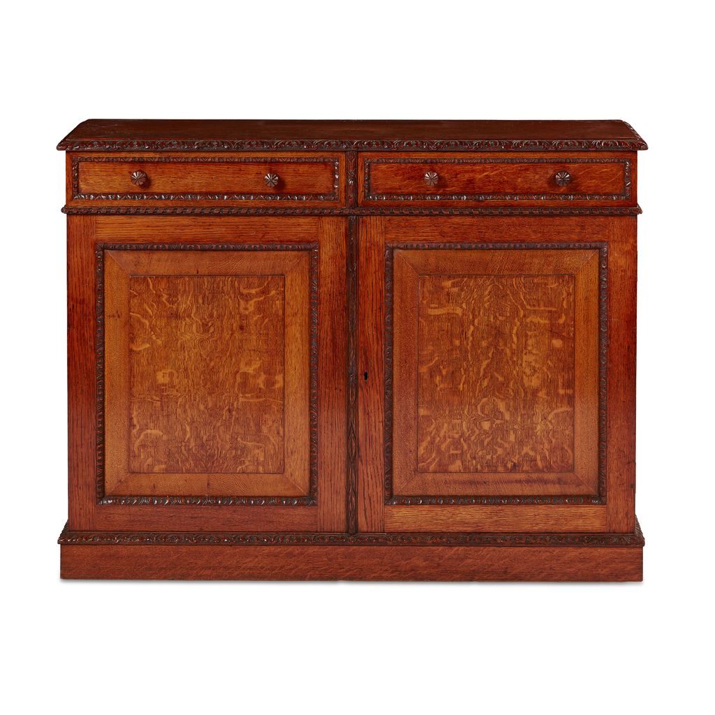 Appraisal: WILLIAM IV OAK SIDE CABINET EARLY TH CENTURY the rectangular