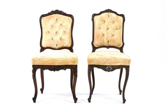 Appraisal: TWO LOUIS XV STYLE CARVED FRUITWOOD SIDE CHAIRS th and