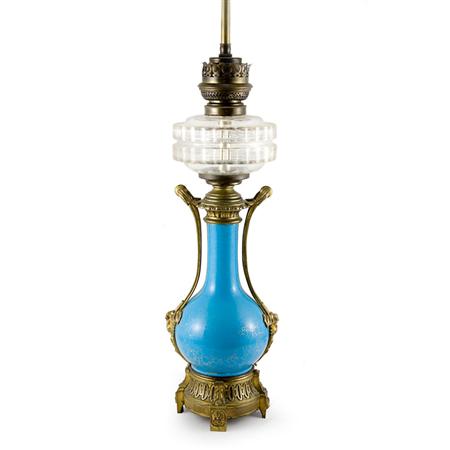 Appraisal: Sevres Style Gilt-Metal Mounted Porcelain and Molded Glass Oil Lamp