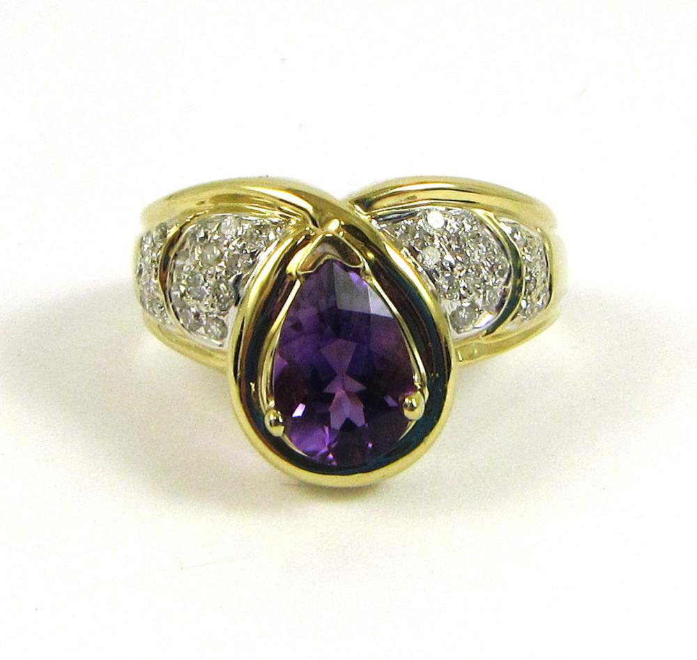 Appraisal: AMETHYST DIAMOND AND FOURTEEN KARAT GOLD RING The k yellow