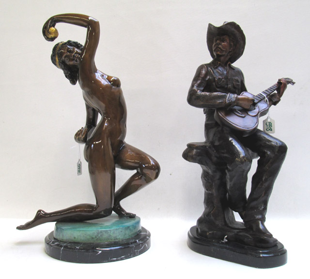 Appraisal: TWO FIGURAL BRONZE SCULPTURES depicting a standing nude female Height