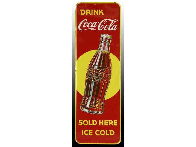 Appraisal: Canadian Coca-Cola Tin Sign with Bottle Description Some bends dents