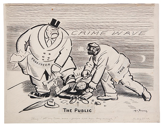 Appraisal: CARTOONS YOUNG ART Ink drawing Signed and captioned a political