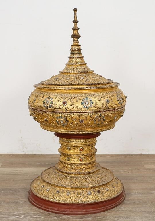 Appraisal: Thai Stupa or offering vessel th Century Wood gilt paint