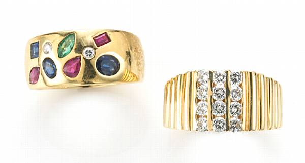 Appraisal: A multi-gem-set and k gold ring together with a diamond