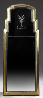 Appraisal: Queen Anne Style Brass and Etched Beveled Glass Mi Queen