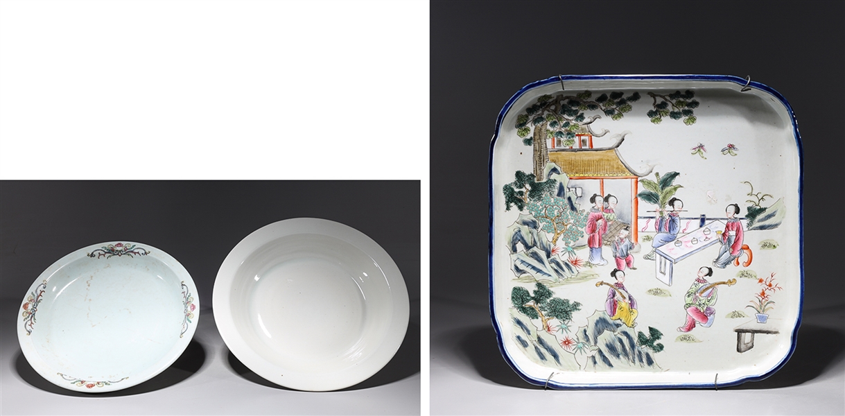 Appraisal: Group of three Chinese porcelains including white glazed dish enameled