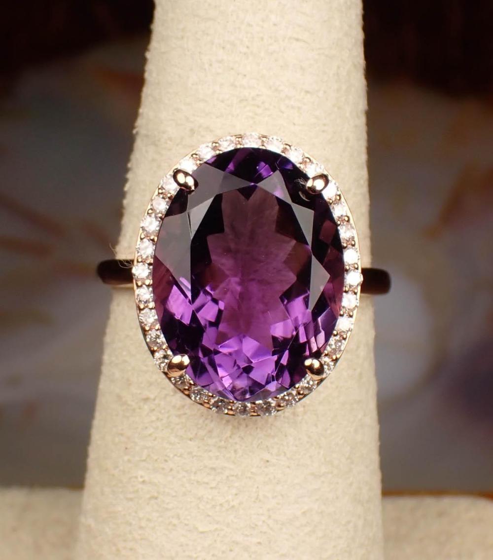 Appraisal: AMETHYST DIAMOND AND FOURTEEN KARAT GOLD RING The rose gold