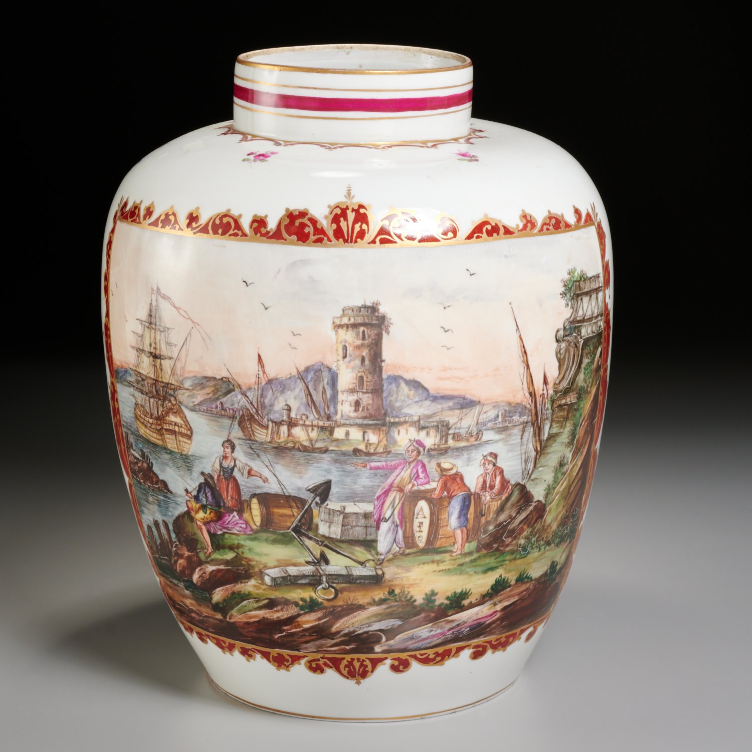 Appraisal: LARGE VIENNA PORCELAIN JAR th th c hand painted and