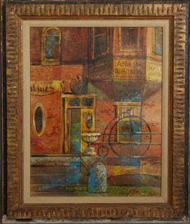 Appraisal: Ouida Canaday - Atlanta Street Scene with High Wheel Bicycle