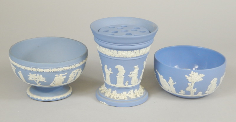 Appraisal: Various Wedgwood blue Jasperware comprising a darker blue jasper bowl