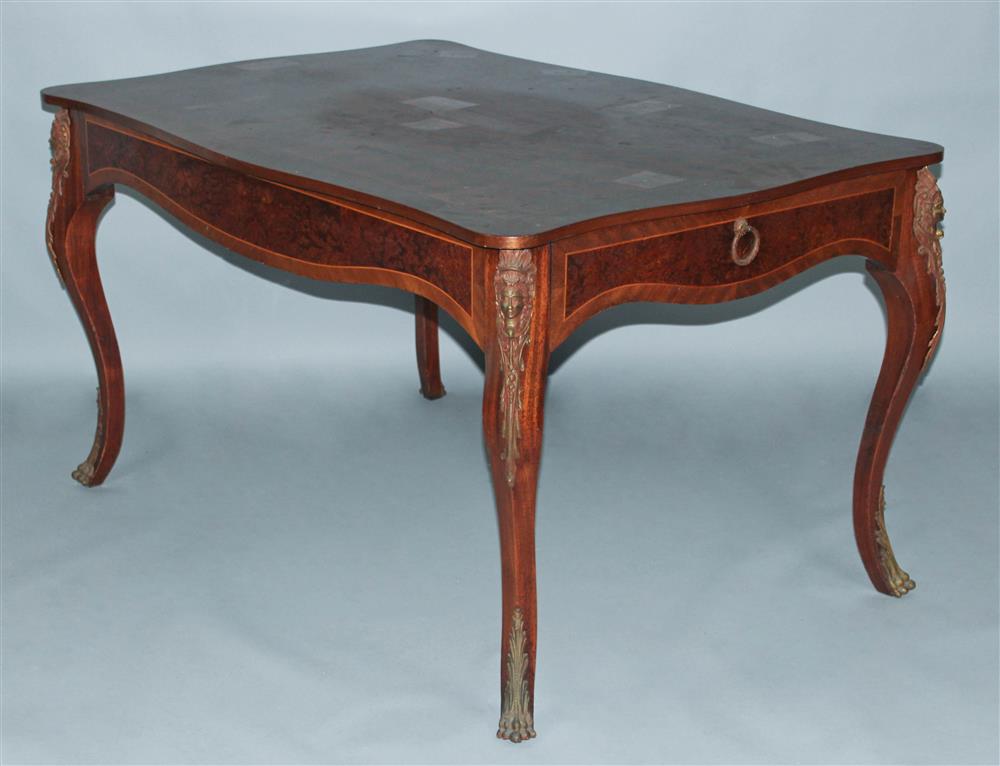 Appraisal: LOUIS XV STYLE GILT BRONZE-MOUNTED MAHOGANY SHAPED RECTANGULAR CENTER TABLE