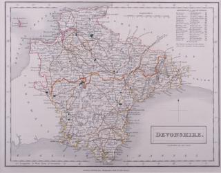 Appraisal: Sidney Hall Map of Devonshire Print Framed and matted print