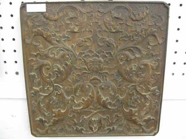 Appraisal: Chinese Carved Huali Wood Plaque elaborate design '' square