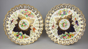 Appraisal: A pair of th century gilded Copeland fluted cabinet plates