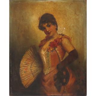 Appraisal: Christian Waller - Oil on board Lady With Fan Signed