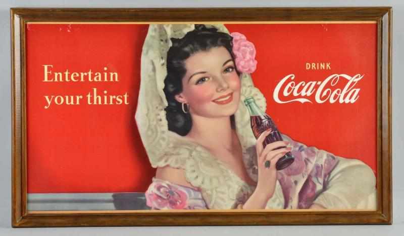 Appraisal: Cardboard Coca-Cola Horizontal Poster Framed under plexiglass Beautiful poster that