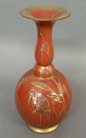 Appraisal: - Red glass Japanese vase th c with gilt and