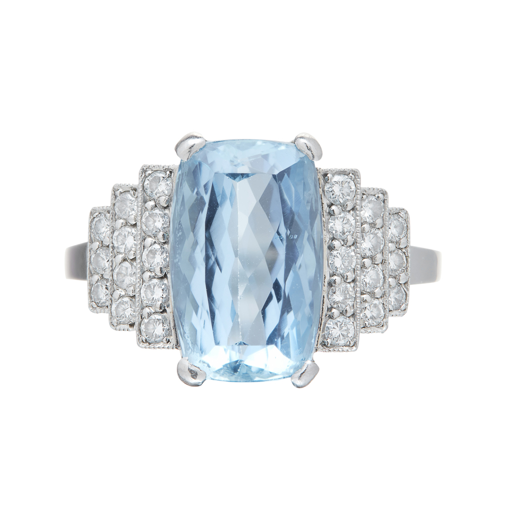 Appraisal: An aquamarine and diamond set cocktail ring claw set with