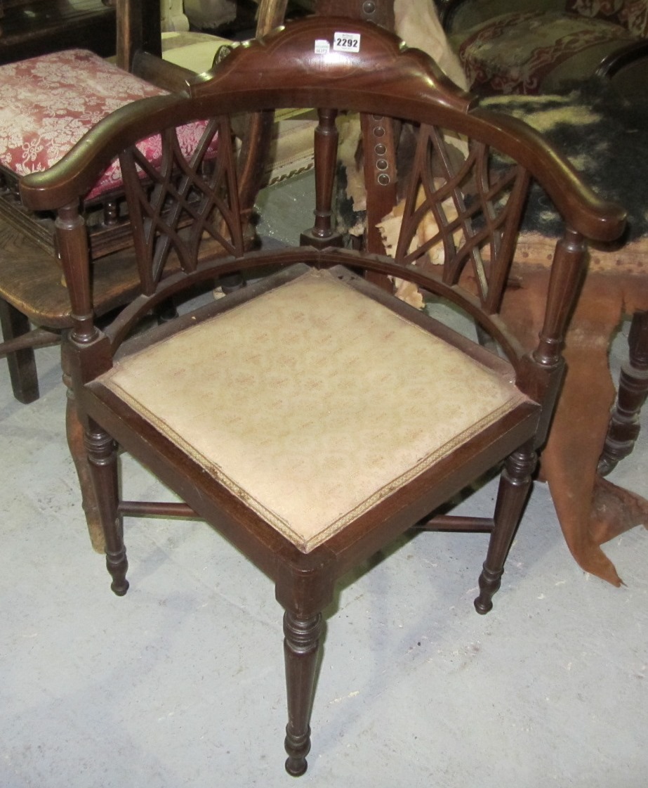 Appraisal: A th century mahogany and inlaid corner chair and an