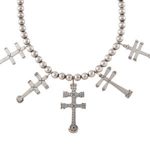 Appraisal: Mike Bird Romero Ohkay Owingeh b Silver Double Cross Necklace