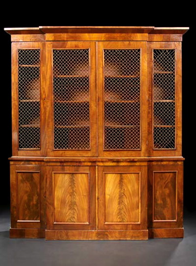 Appraisal: George III-Style Mahogany Breakfront Bookcase mid- th century the molded