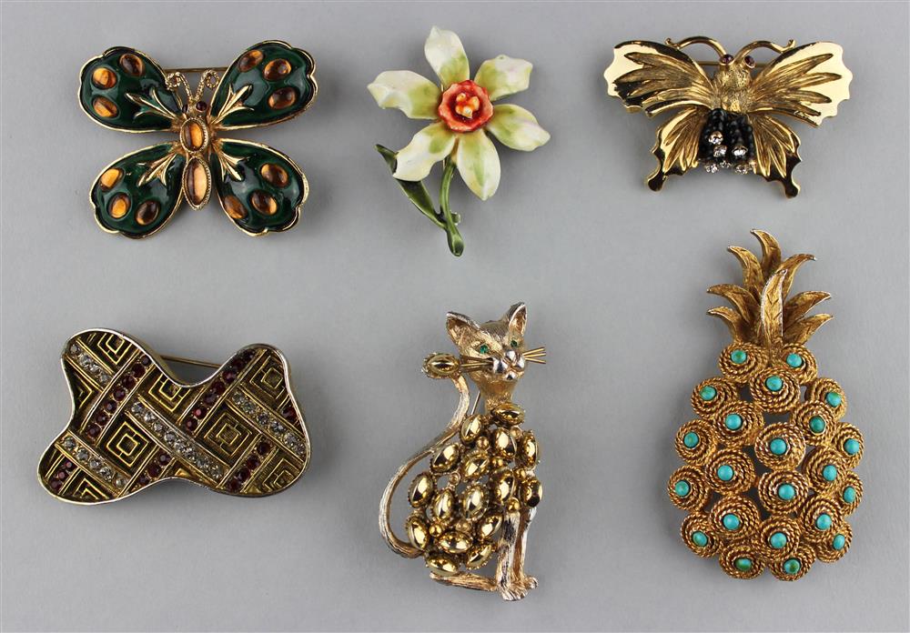 Appraisal: HAR COLLECTION OF SIX PINS ALL SIGNED two HAR butterfly