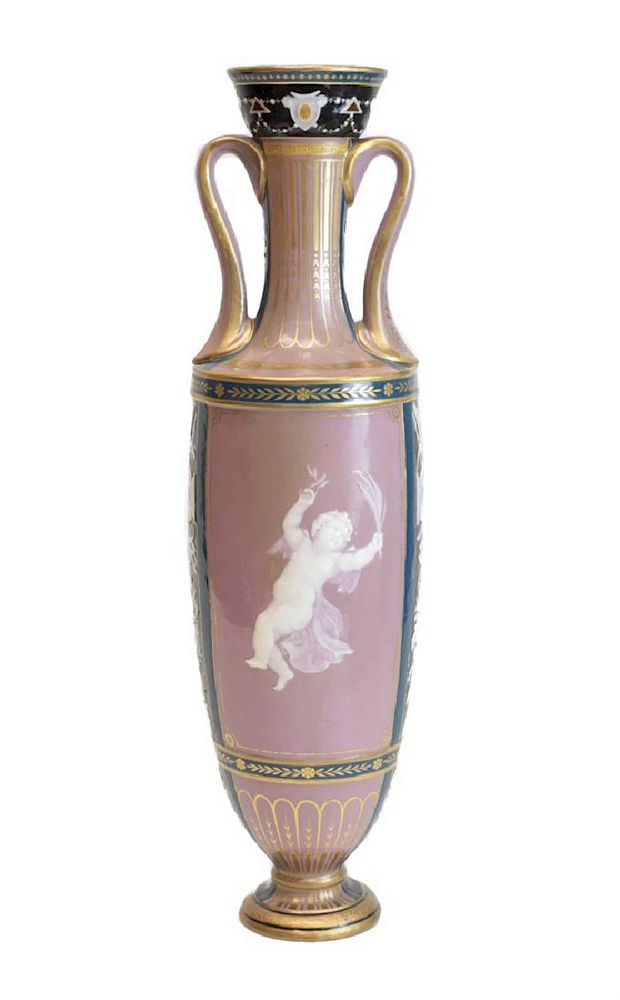 Appraisal: Minton Pate Sur Pate Twin Handled Vase Minton pate-Sur-Pate Two-Handled