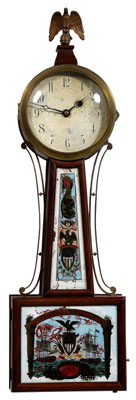 Appraisal: Federal style banjo clock mahogany reverse glass painted with naval