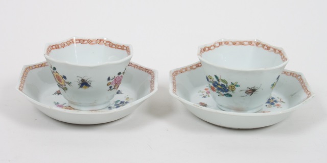 Appraisal: Pair of Chinese Export Famille Rose cups saucers circa octagonal