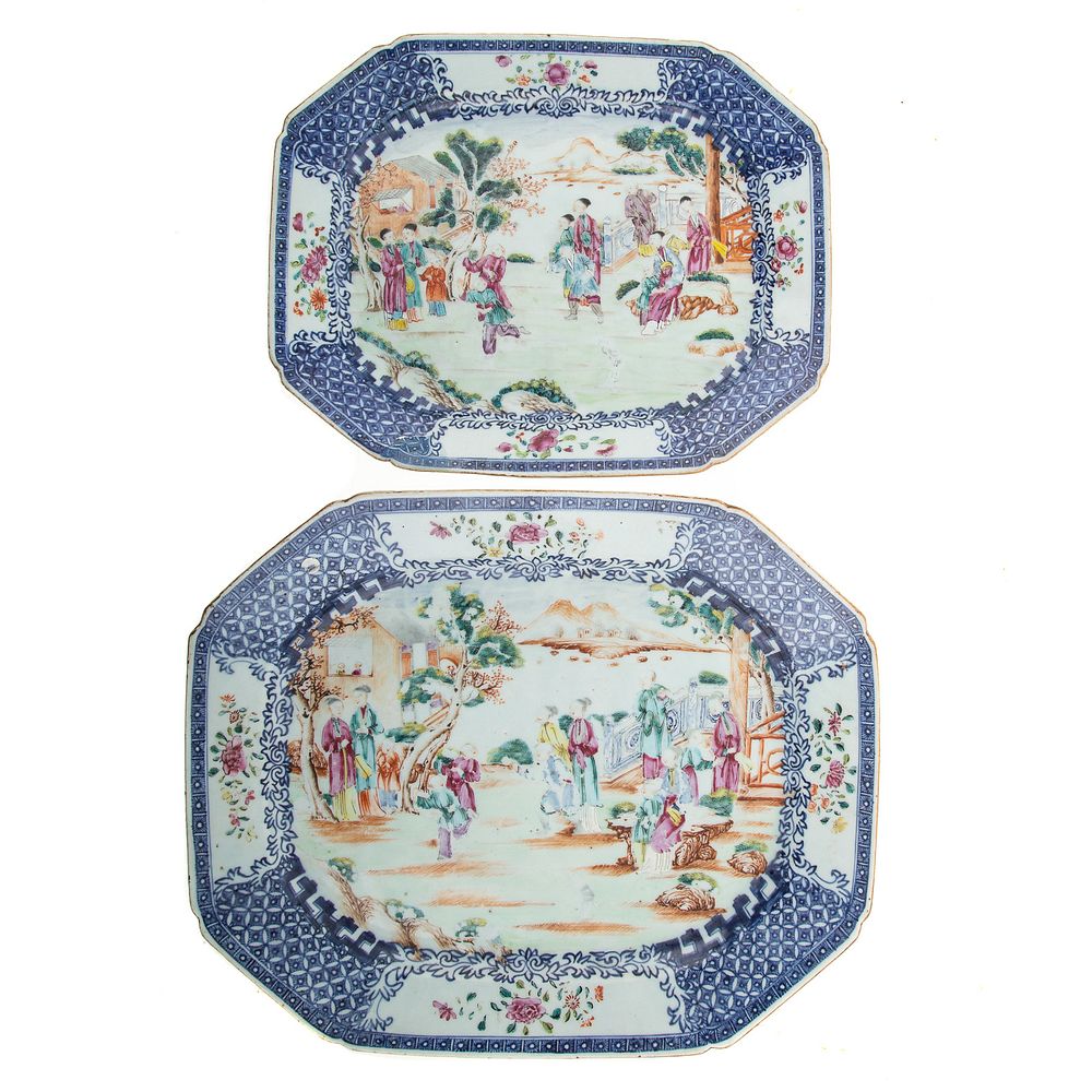 Appraisal: Two Chinese Export Famille Rose Mandarin Platters Circa matching octagonal