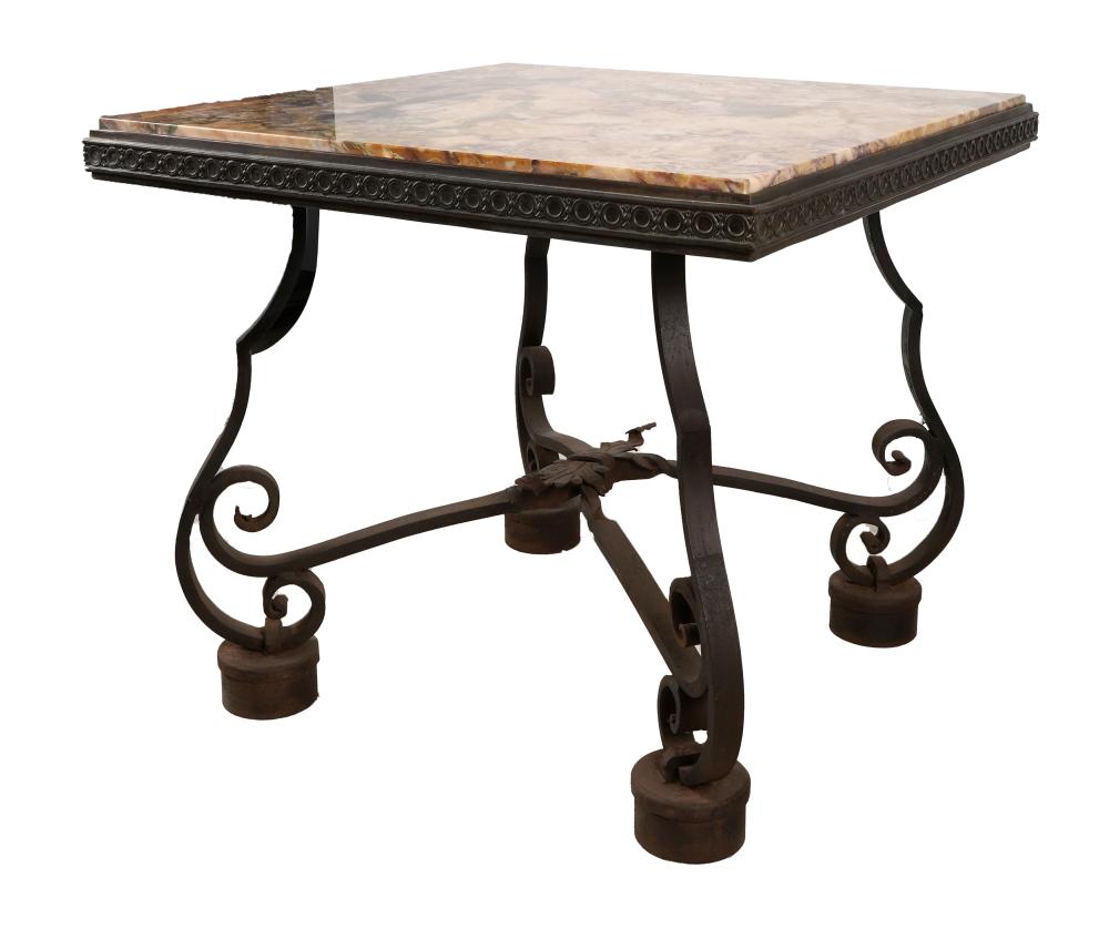 Appraisal: IRON MARBLE CENTER TABLEthe square top removable inches square inches