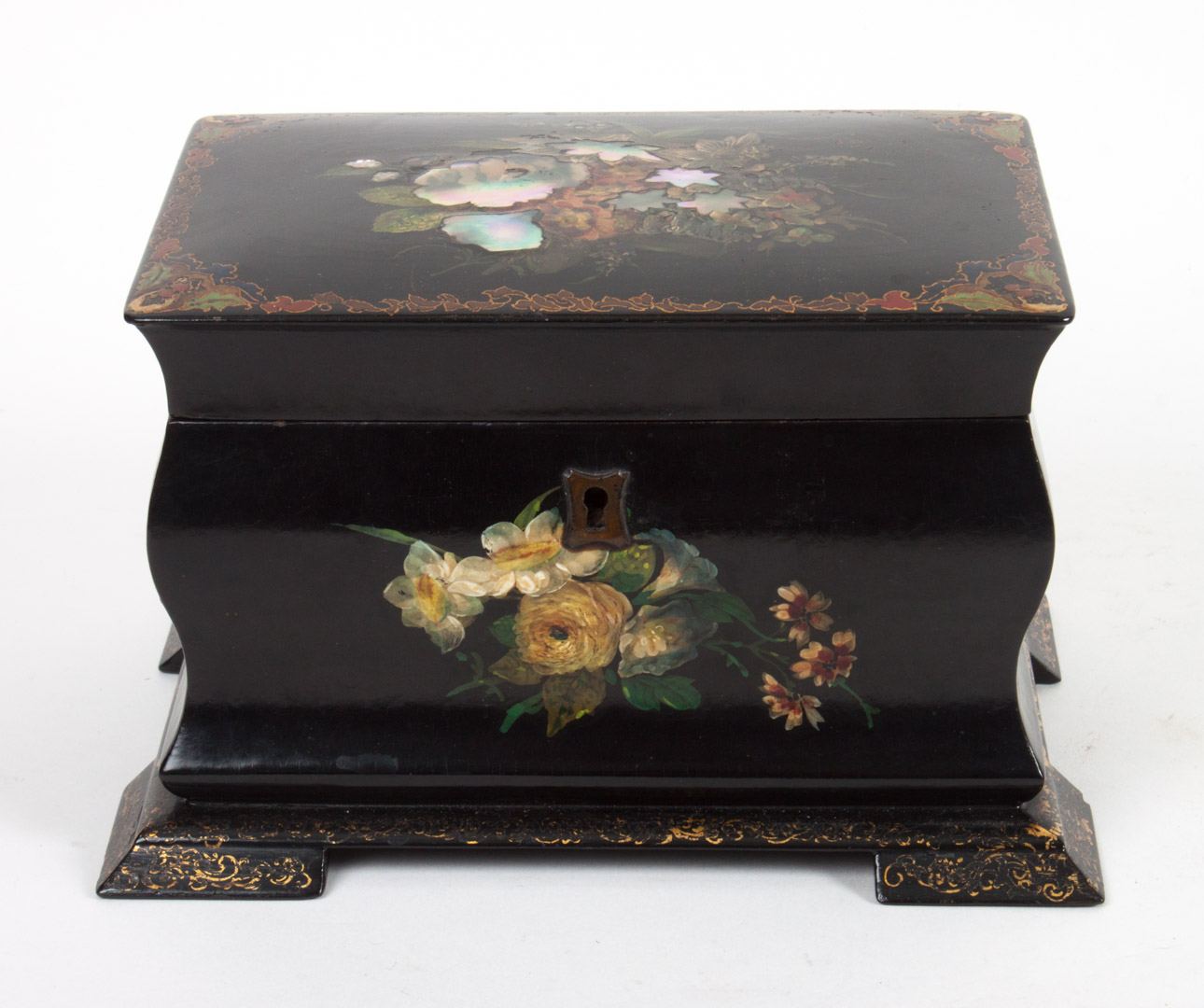 Appraisal: Victorian papier mache tea caddy mid- th century sarcophagus form