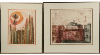 Appraisal: K R BUSH CONTEMPORARY ME Aquatint Etchings in matching gold