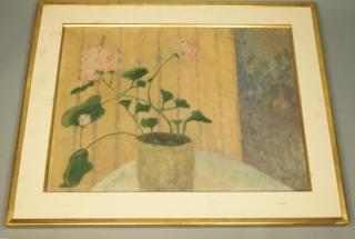 Appraisal: BEATRICE STEIN Geranium Oil Painting Pink gerani BEATRICE STEIN Geranium