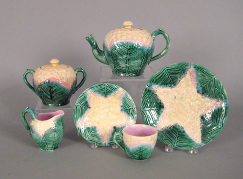 Appraisal: Group of majolica late th c in the cauliflower pattern