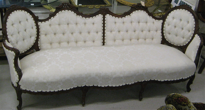 Appraisal: VICTORIAN STYLE SOFA Louis XV sub-style American th century having