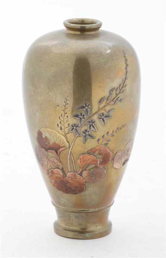 Appraisal: A Japanese Mixed Metals Vase of ovoid form centered with